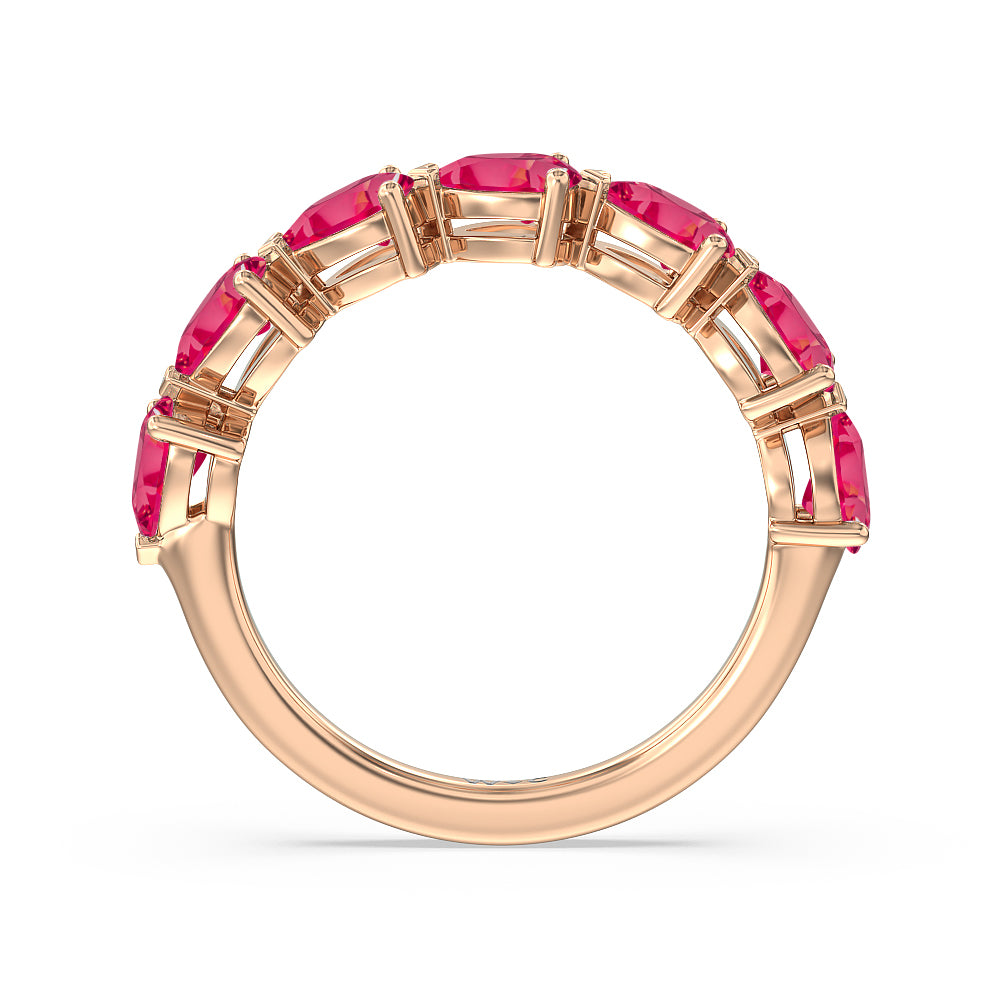 Trailing Created Ruby Pear Anniversary Ring with 14KT Rose Gold Cut Diamond in 14KT Rose Gold view 3
