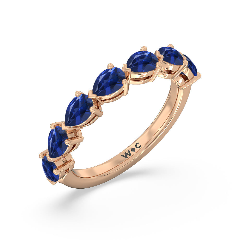 Trailing Created Sapphire Pear Anniversary Ring with 14KT Rose Gold Cut Diamond in 14KT Rose Gold view 2
