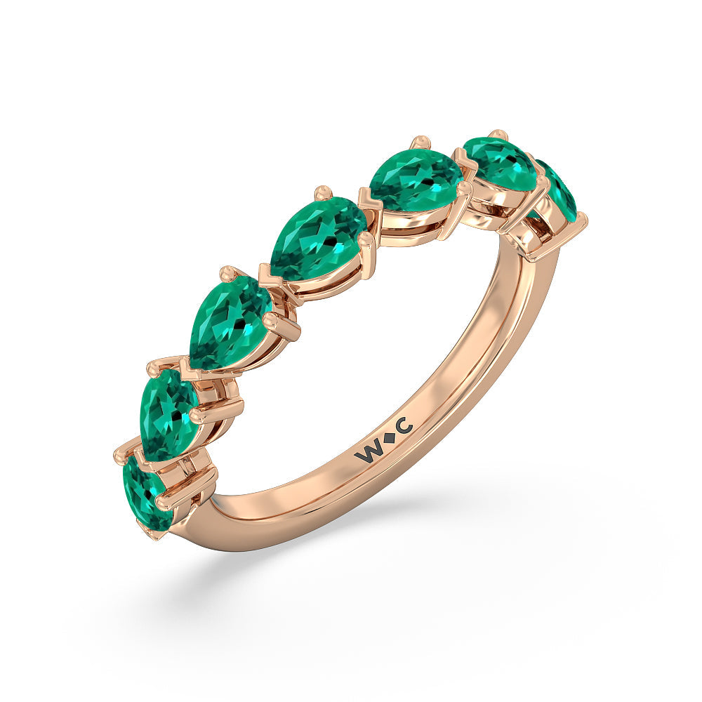 Trailing Created Emerald Pear Shape Anniversary Ring with 14KT Rose Gold Cut Diamond in 14KT Rose Gold view 2
