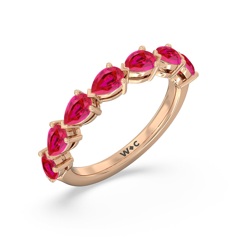 Trailing Created Ruby Pear Anniversary Ring with 14KT Rose Gold Cut Diamond in 14KT Rose Gold view 2
