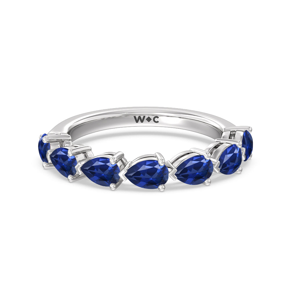 Trailing Created Sapphire Pear Anniversary Ring with 14KT White Gold Cut Diamond in 14KT White Gold view 1
