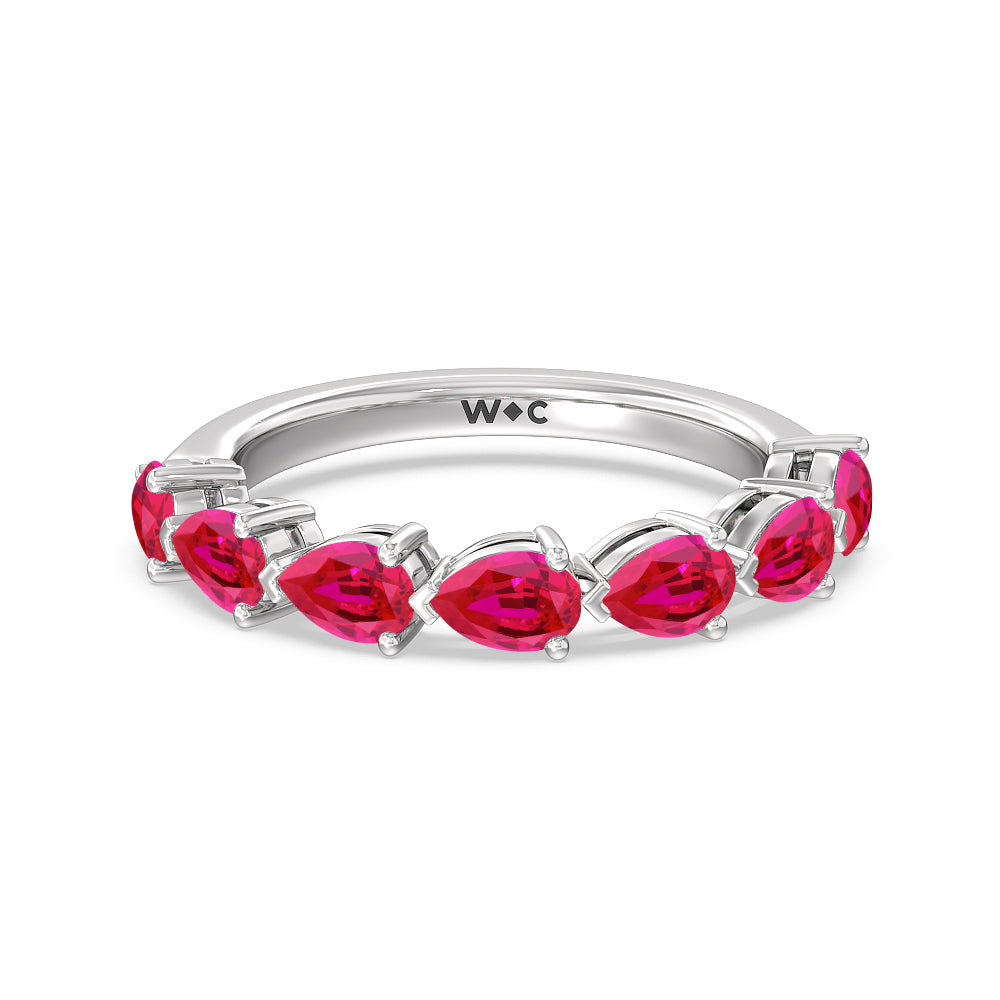 Trailing Created Ruby Pear Anniversary Ring with 14KT White Gold Cut Diamond in 14KT White Gold view 1
