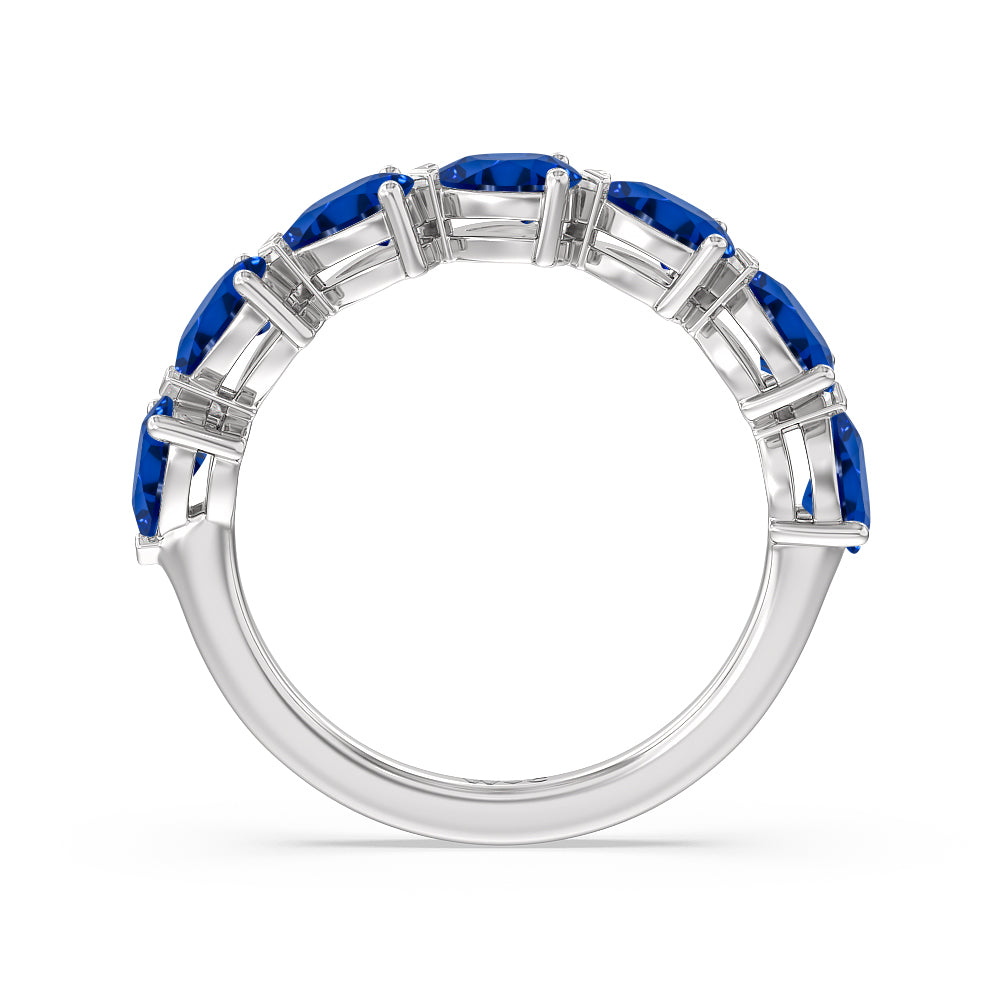 Trailing Created Sapphire Pear Anniversary Ring with 14KT White Gold Cut Diamond in 14KT White Gold view 3
