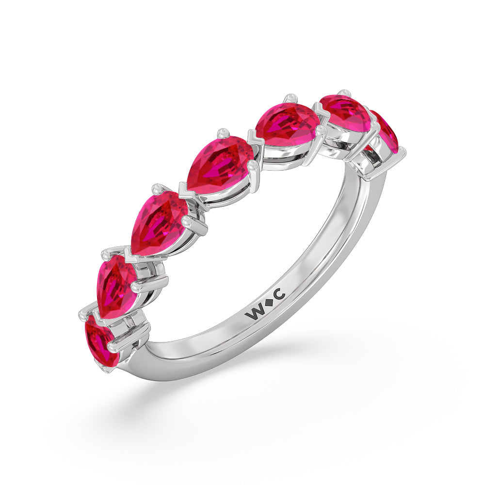 Trailing Created Ruby Pear Anniversary Ring with 14KT White Gold Cut Diamond in 14KT White Gold view 2
