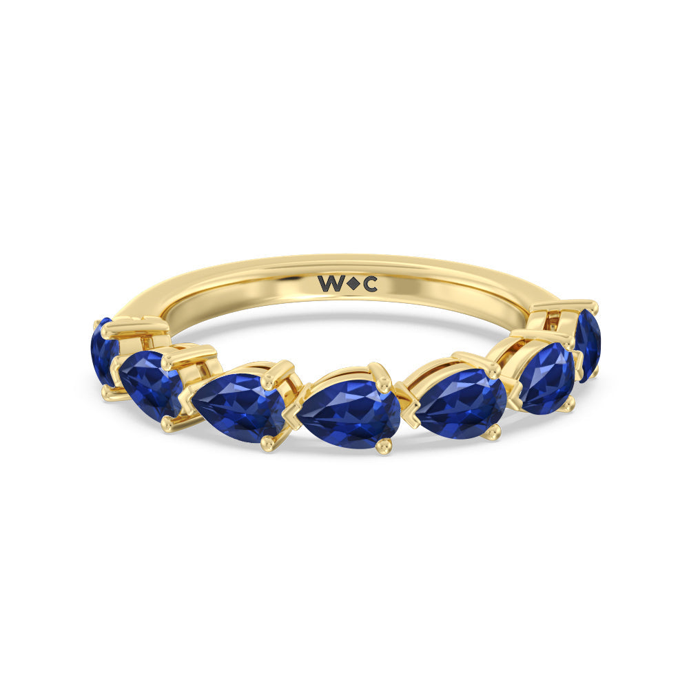Trailing Created Sapphire Pear Anniversary Ring with 14KT Yellow Gold Cut Diamond in 14KT Yellow Gold view 1
