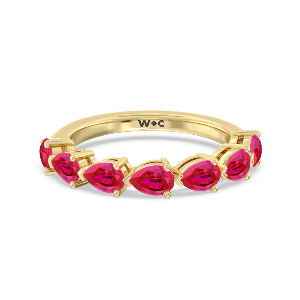 Trailing Created Ruby Pear Anniversary Ring with 14KT Yellow Gold Cut Diamond in 14KT Yellow Gold view 1
