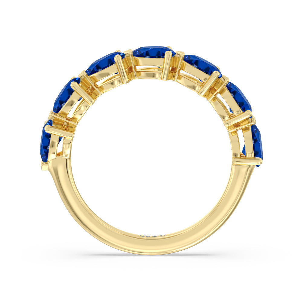 Trailing Created Sapphire Pear Anniversary Ring with 14KT Yellow Gold Cut Diamond in 14KT Yellow Gold view 3
