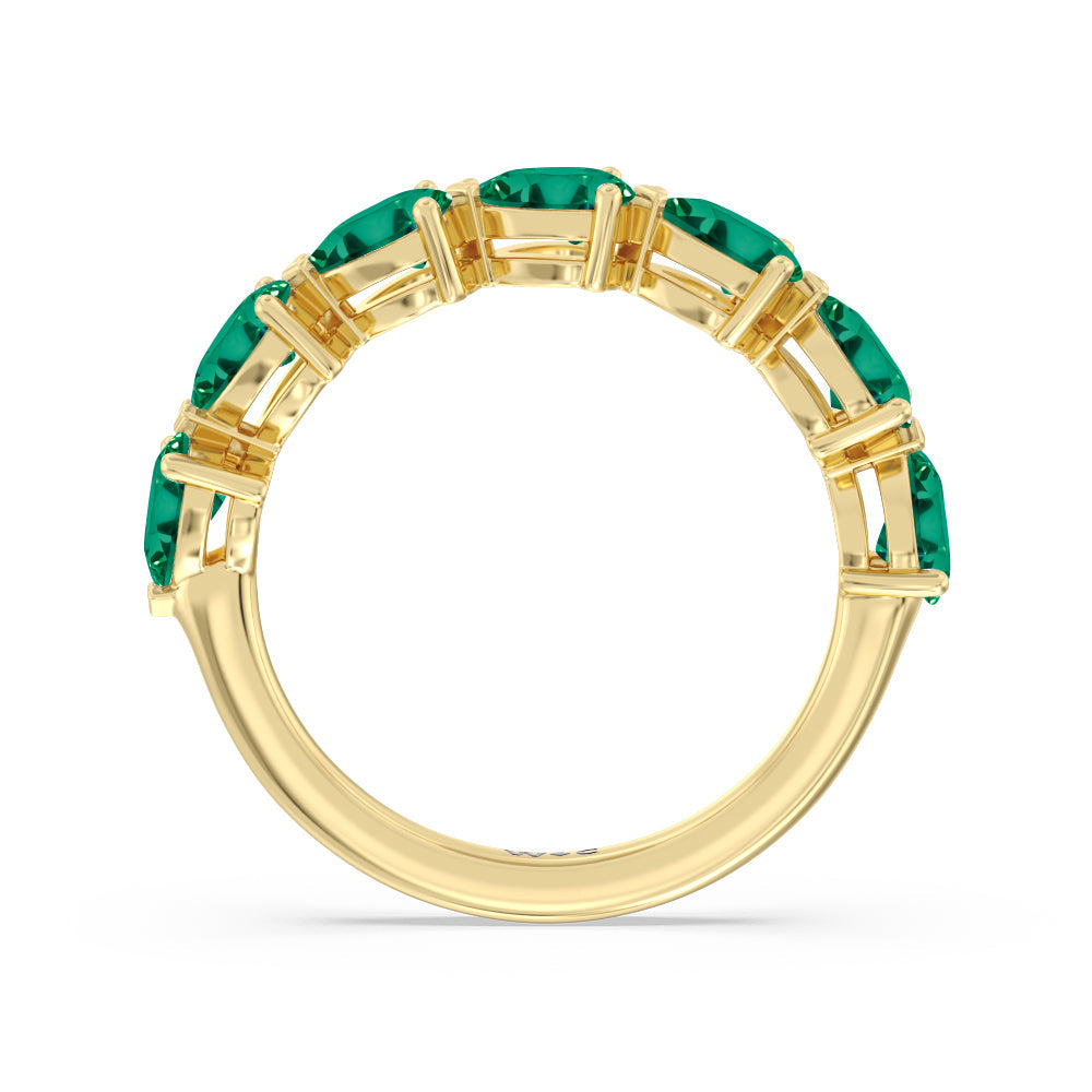 Trailing Created Emerald Pear Shape Anniversary Ring with 14KT Yellow Gold Cut Diamond in 14KT Yellow Gold view 3
