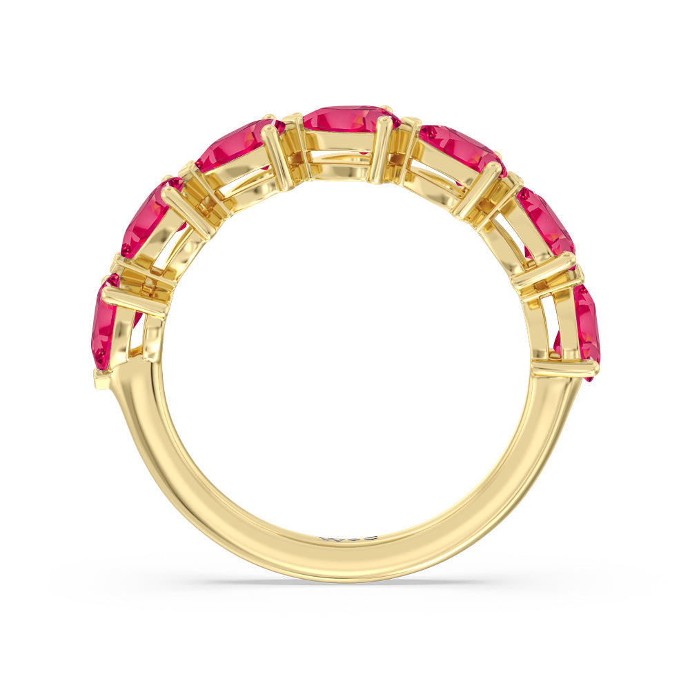 Trailing Created Ruby Pear Anniversary Ring with 14KT Yellow Gold Cut Diamond in 14KT Yellow Gold view 3
