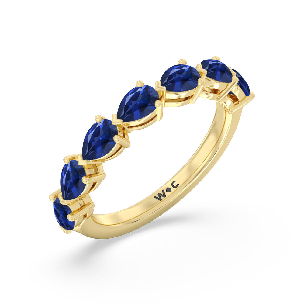 Trailing Created Sapphire Pear Anniversary Ring with 14KT Yellow Gold Cut Diamond in 14KT Yellow Gold view 2
