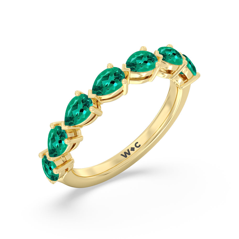 Trailing Created Emerald Pear Shape Anniversary Ring with 14KT Yellow Gold Cut Diamond in 14KT Yellow Gold view 2
