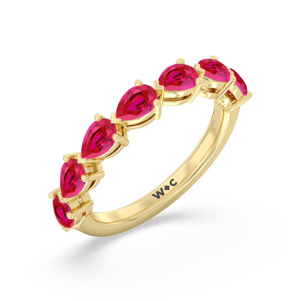 Trailing Created Ruby Pear Anniversary Ring with 14KT Yellow Gold Cut Diamond in 14KT Yellow Gold view 2
