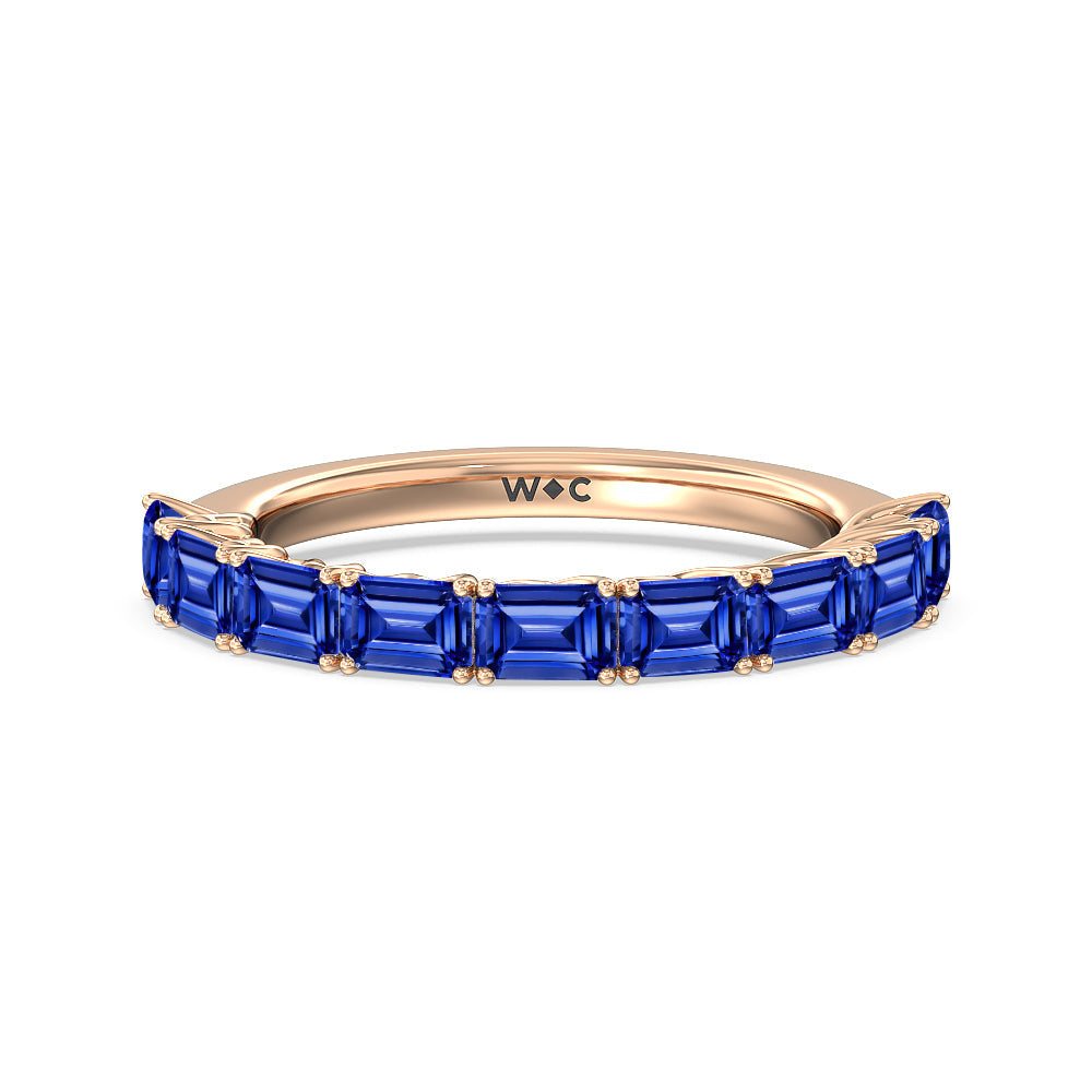 Created Sapphire Emerald East-West Modern Trellis Anniversary Ring with 14KT Rose Gold Cut Diamond in 14KT Rose Gold view 1
