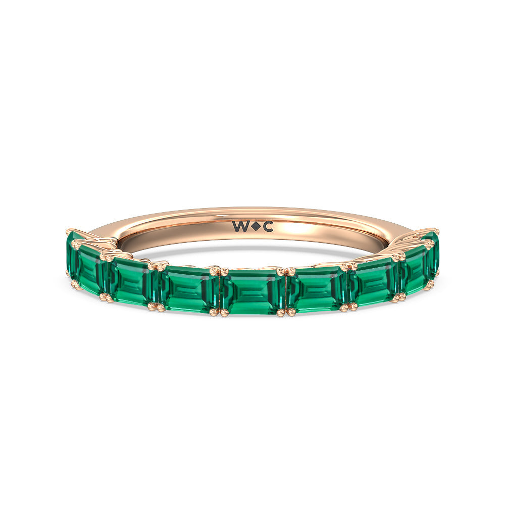 Created Emerald East-West Modern Trellis Anniversary Ring with 14KT Rose Gold Cut Diamond in 14KT Rose Gold view 1
