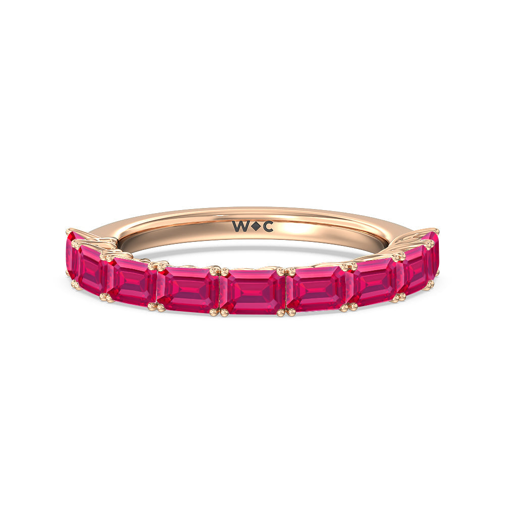Created Ruby Emerald East-West Modern Trellis Anniversary Ring with 14KT Rose Gold Cut Diamond in 14KT Rose Gold view 1
