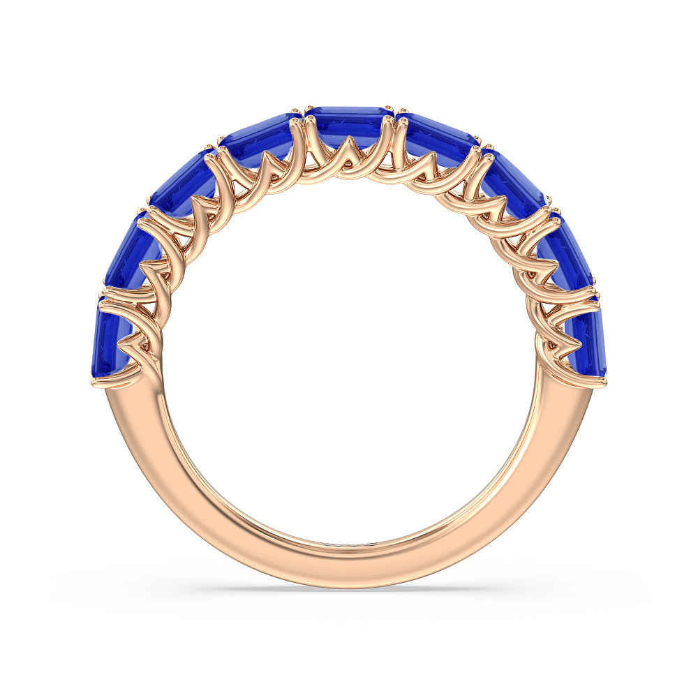 Created Sapphire Emerald East-West Modern Trellis Anniversary Ring with 14KT Rose Gold Cut Diamond in 14KT Rose Gold view 3
