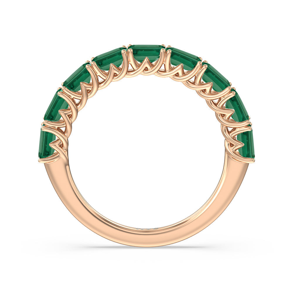 Created Emerald East-West Modern Trellis Anniversary Ring with 14KT Rose Gold Cut Diamond in 14KT Rose Gold view 3

