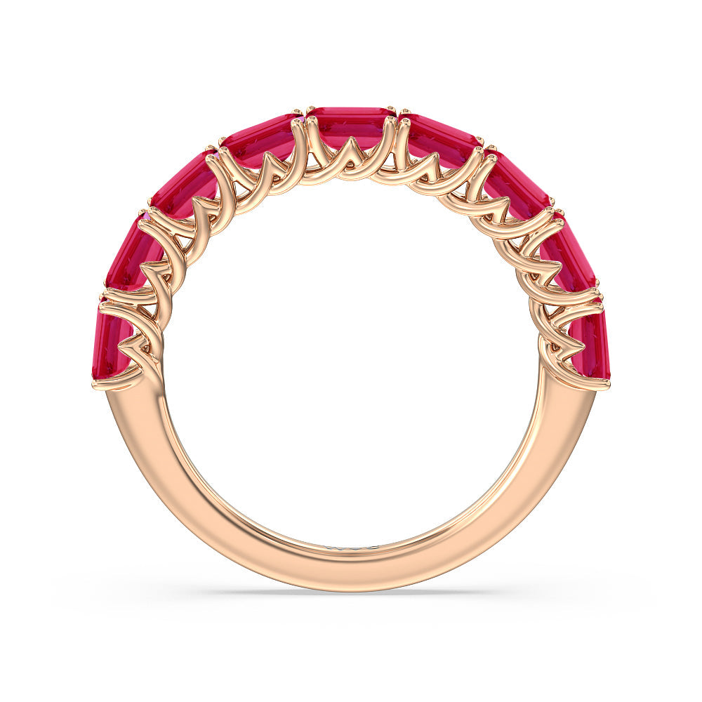 Created Ruby Emerald East-West Modern Trellis Anniversary Ring with 14KT Rose Gold Cut Diamond in 14KT Rose Gold view 3
