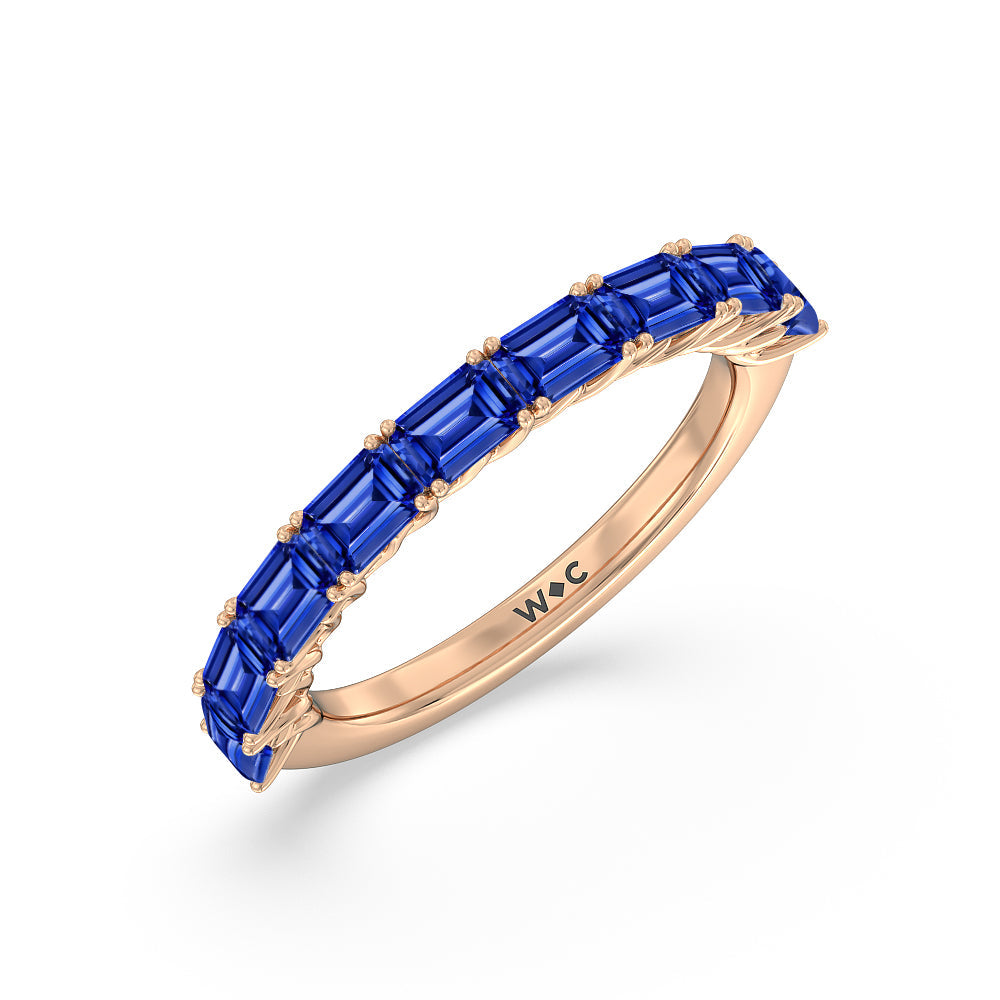 Created Sapphire Emerald East-West Modern Trellis Anniversary Ring with 14KT Rose Gold Cut Diamond in 14KT Rose Gold view 2
