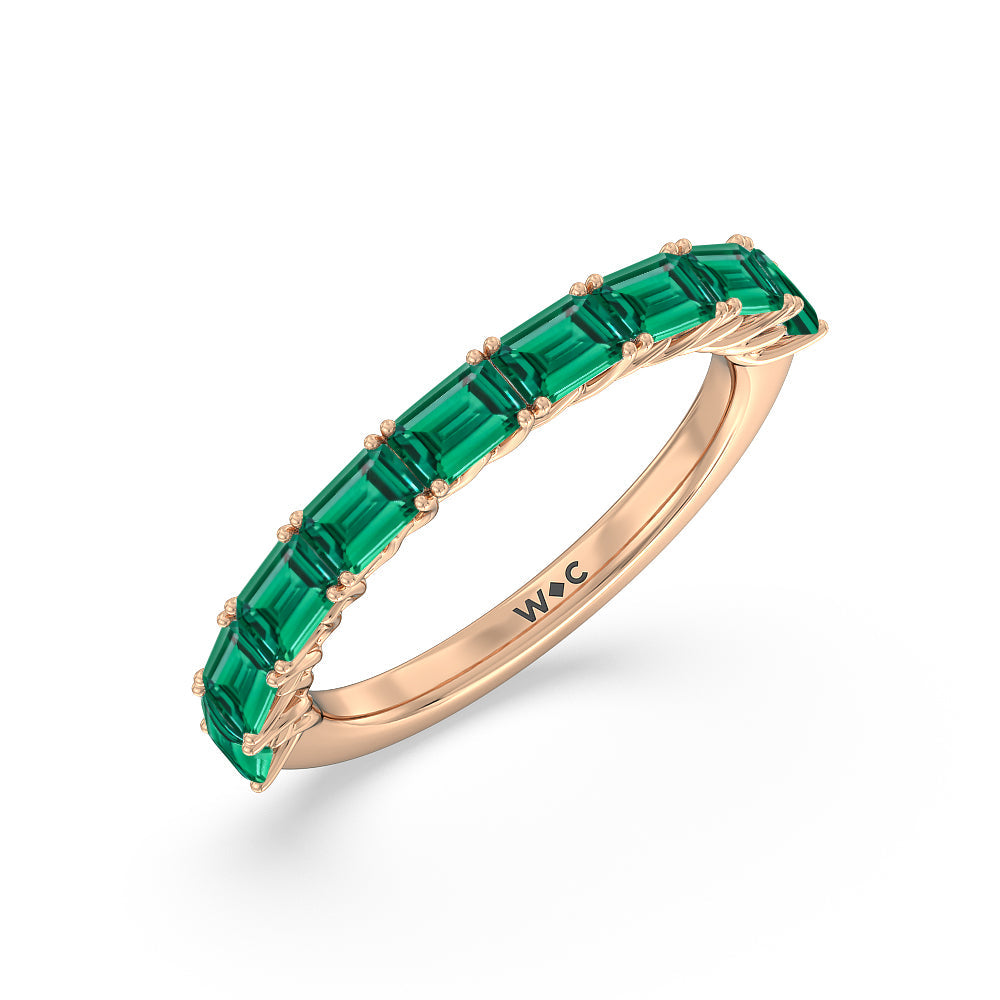 Created Emerald East-West Modern Trellis Anniversary Ring with 14KT Rose Gold Cut Diamond in 14KT Rose Gold view 2

