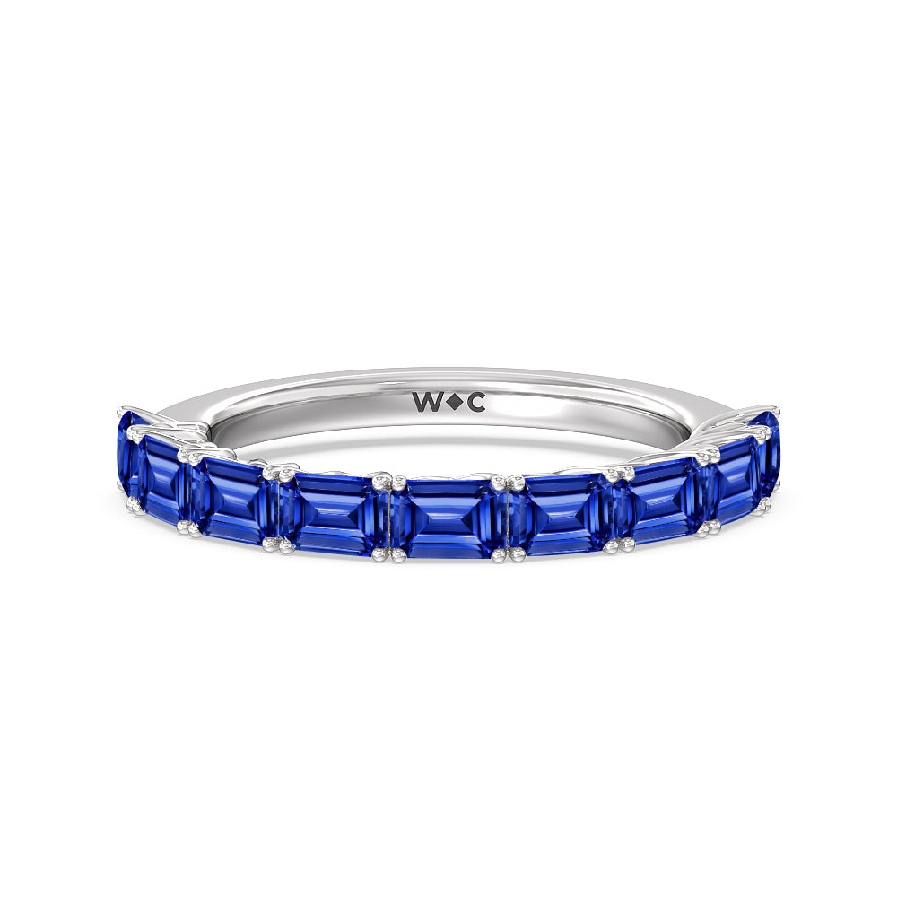 Created Sapphire Emerald East-West Modern Trellis Anniversary Ring with 14KT White Gold Cut Diamond in 14KT White Gold view 1
