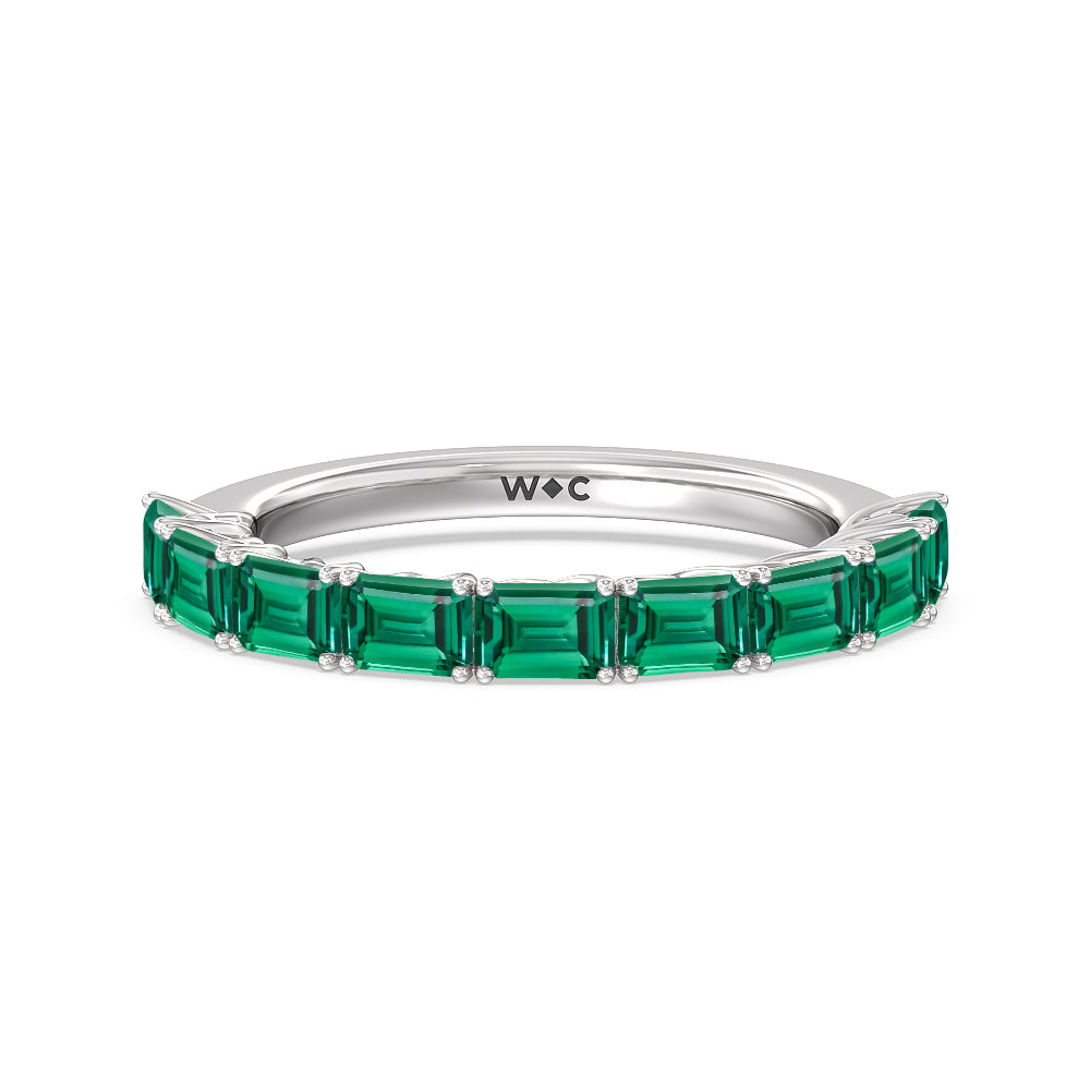 Created Emerald East-West Modern Trellis Anniversary Ring with 14KT White Gold Cut Diamond in 14KT White Gold view 1
