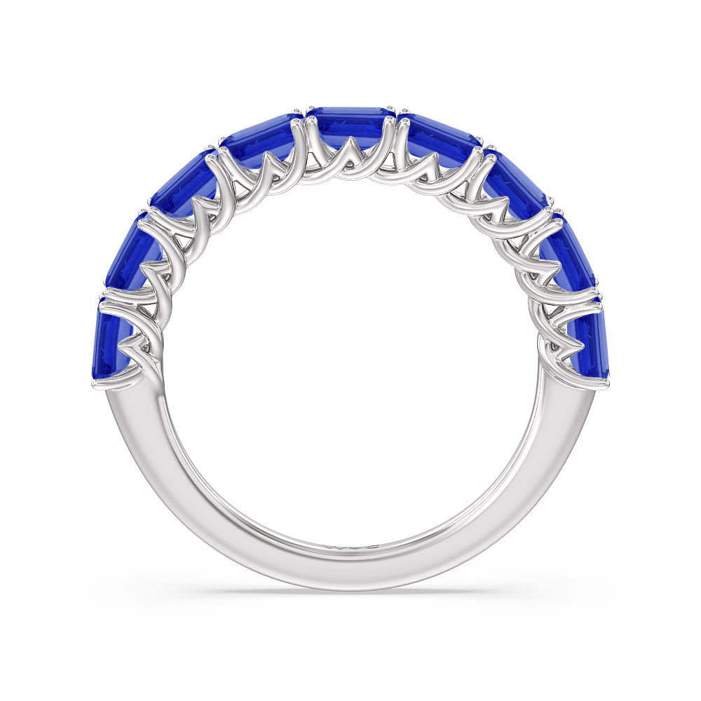 Created Sapphire Emerald East-West Modern Trellis Anniversary Ring with 14KT White Gold Cut Diamond in 14KT White Gold view 3

