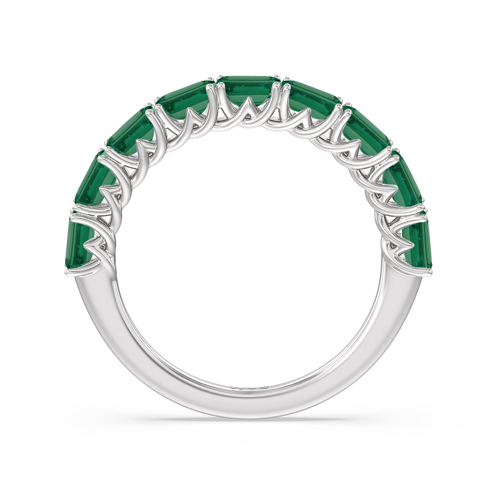 Created Emerald East-West Modern Trellis Anniversary Ring with 14KT White Gold Cut Diamond in 14KT White Gold view 3
