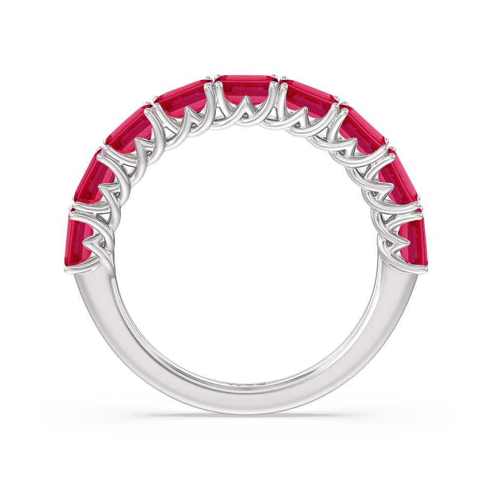 Created Ruby Emerald East-West Modern Trellis Anniversary Ring with 14KT White Gold Cut Diamond in 14KT White Gold view 3
