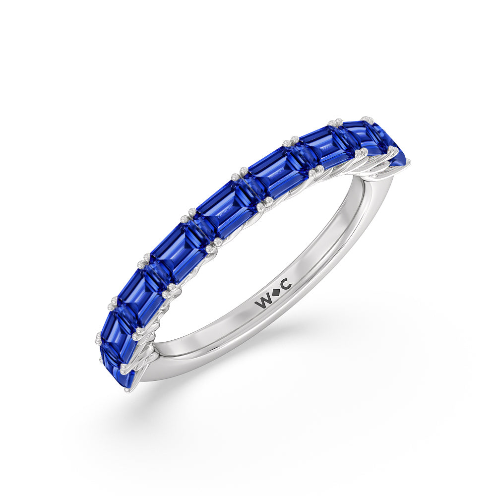 Created Sapphire Emerald East-West Modern Trellis Anniversary Ring with 14KT White Gold Cut Diamond in 14KT White Gold view 2
