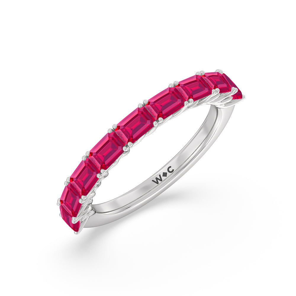 Created Ruby Emerald East-West Modern Trellis Anniversary Ring with 14KT White Gold Cut Diamond in 14KT White Gold view 2
