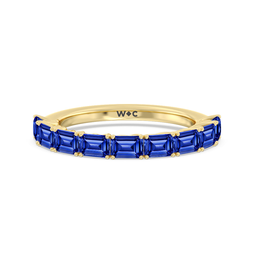 Created Sapphire Emerald East-West Modern Trellis Anniversary Ring with 14KT Yellow Gold Cut Diamond in 14KT Yellow Gold view 1
