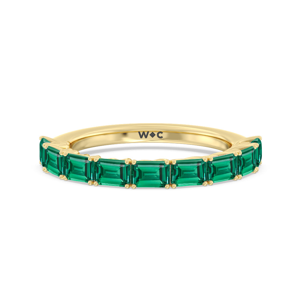 Created Emerald East-West Modern Trellis Anniversary Ring with 14KT Yellow Gold Cut Diamond in 14KT Yellow Gold view 1
