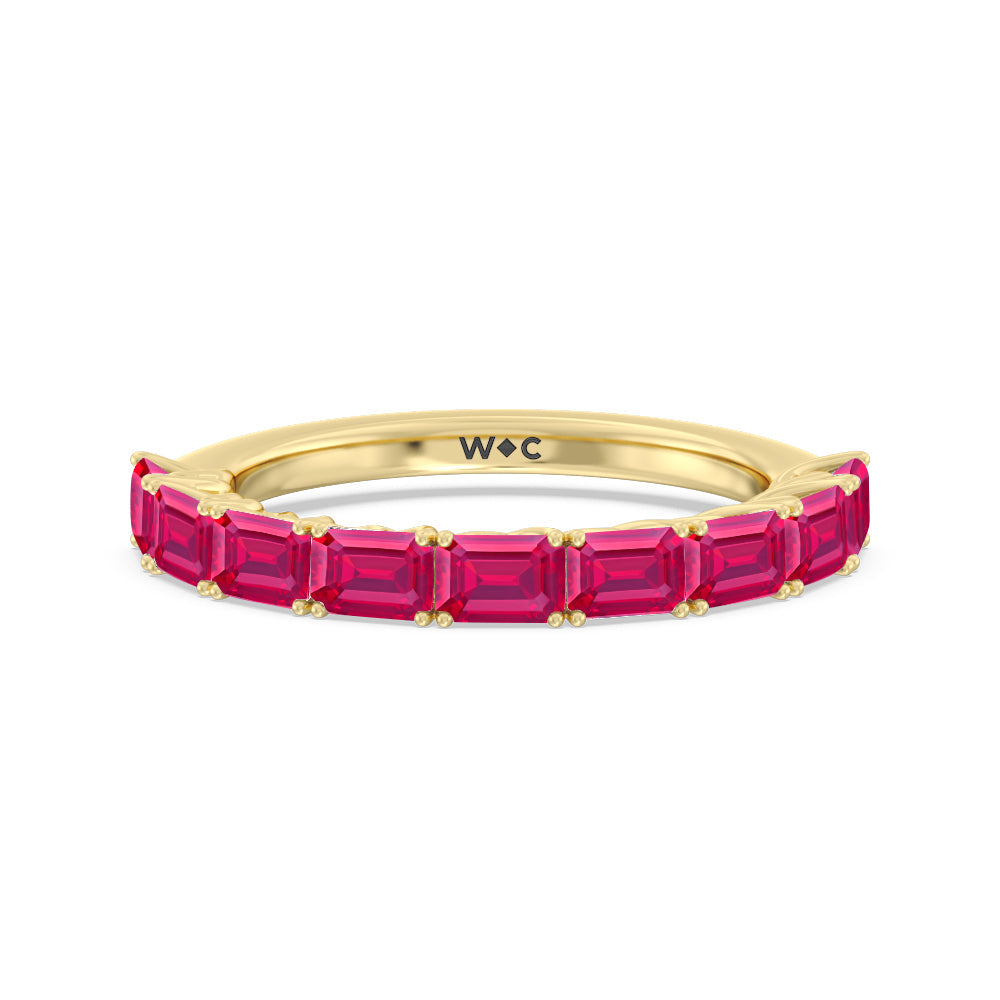 Created Ruby Emerald East-West Modern Trellis Anniversary Ring with 14KT Yellow Gold Cut Diamond in 14KT Yellow Gold view 1

