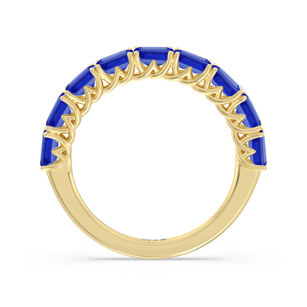 Created Sapphire Emerald East-West Modern Trellis Anniversary Ring with 14KT Yellow Gold Cut Diamond in 14KT Yellow Gold view 3
