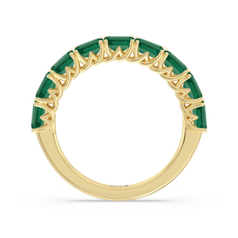 Created Emerald East-West Modern Trellis Anniversary Ring with 14KT Yellow Gold Cut Diamond in 14KT Yellow Gold view 3
