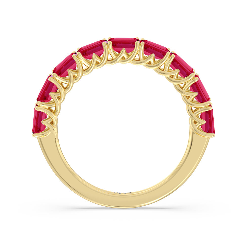 Created Ruby Emerald East-West Modern Trellis Anniversary Ring with 14KT Yellow Gold Cut Diamond in 14KT Yellow Gold view 3
