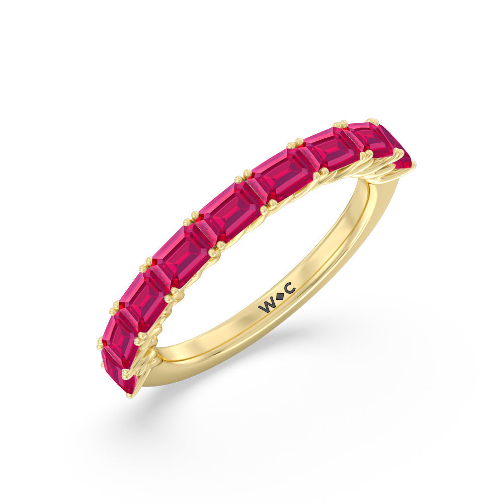 Created Ruby Emerald East-West Modern Trellis Anniversary Ring with 14KT Yellow Gold Cut Diamond in 14KT Yellow Gold view 2
