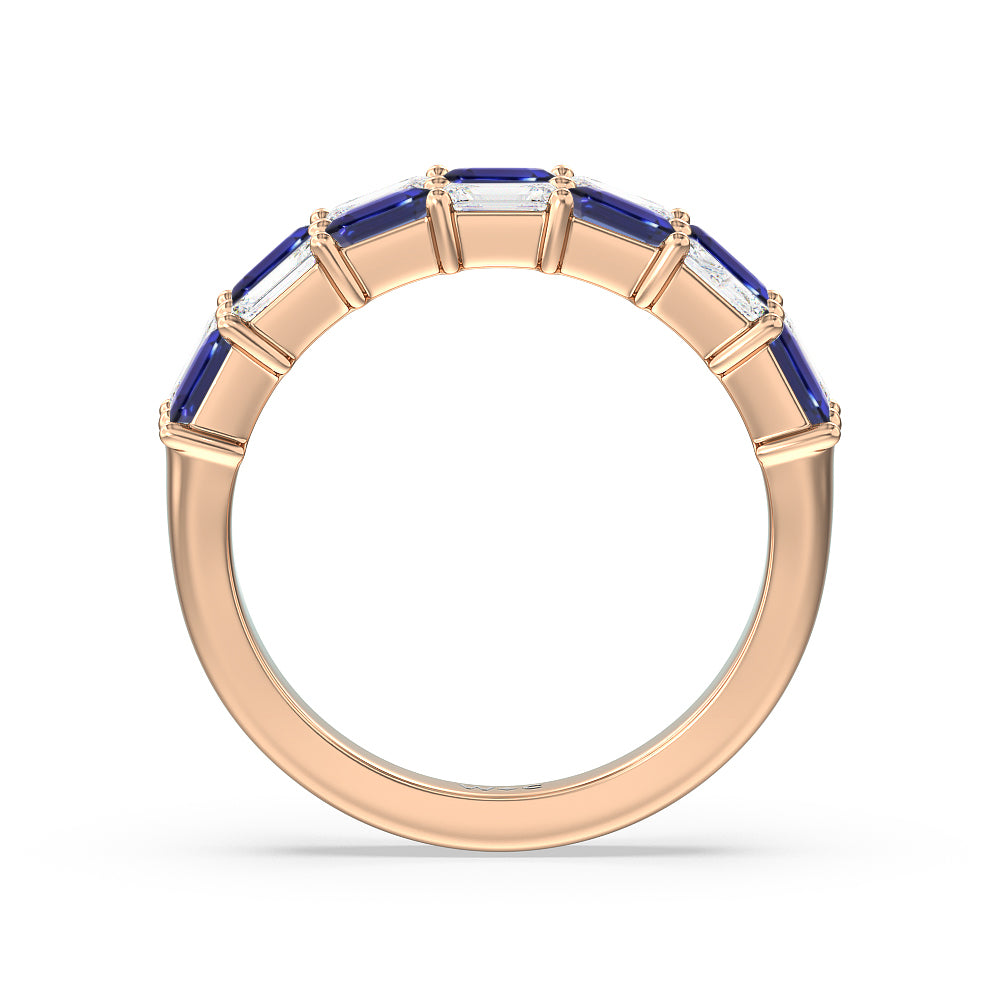 Two Row Alternate Created Sapphire and Emerald Diamond East-West Anniversary Ring with 14KT Rose Gold Cut Diamond in 14KT Rose Gold view 3
