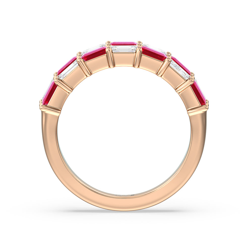 Two Row Alternate Created Ruby and Emerald Diamond East-West Anniversary Ring with 14KT Rose Gold Cut Diamond in 14KT Rose Gold view 3
