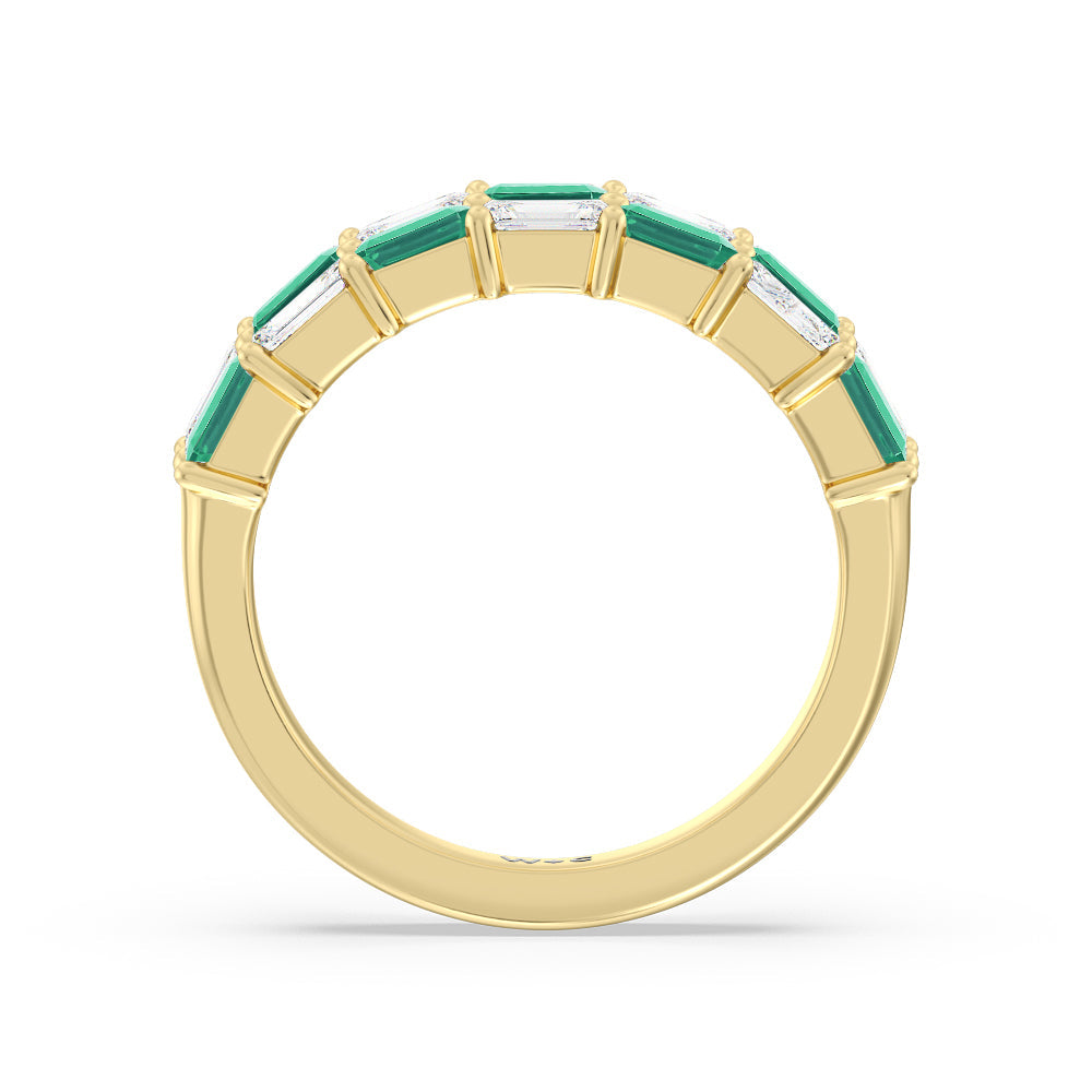 Two Row Alternate Created Emerald and Emerald Shape Diamond East-West Anniversary Ring with 14KT Yellow Gold Cut Diamond in 14KT Yellow Gold view 3
