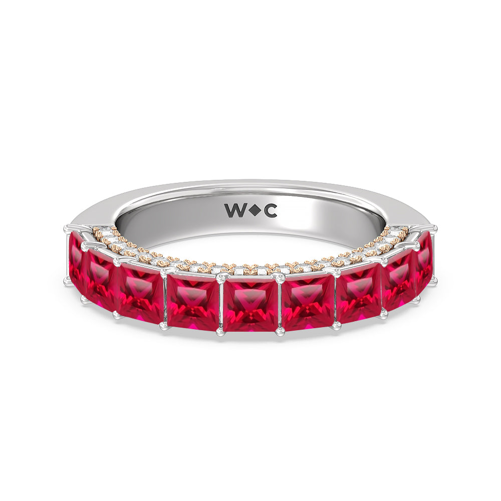 Created Ruby Princess and Diamond Palace Anniversary Ring with 14KT Rose Gold Cut Diamond in 14KT Rose Gold view 1
