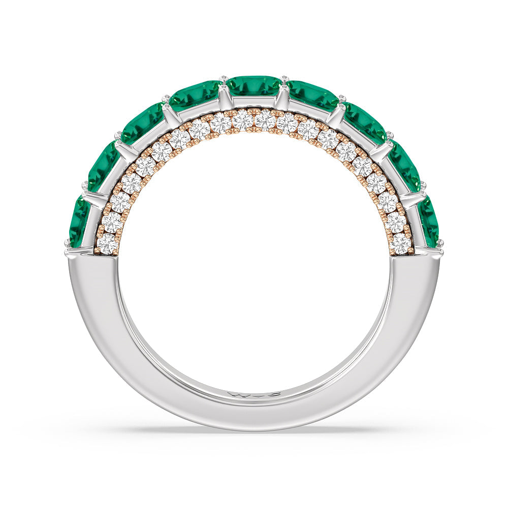 Created Emerald Princess Shape and Diamond Palace Anniversary Ring with 14KT Rose Gold Cut Diamond in 14KT Rose Gold view 3
