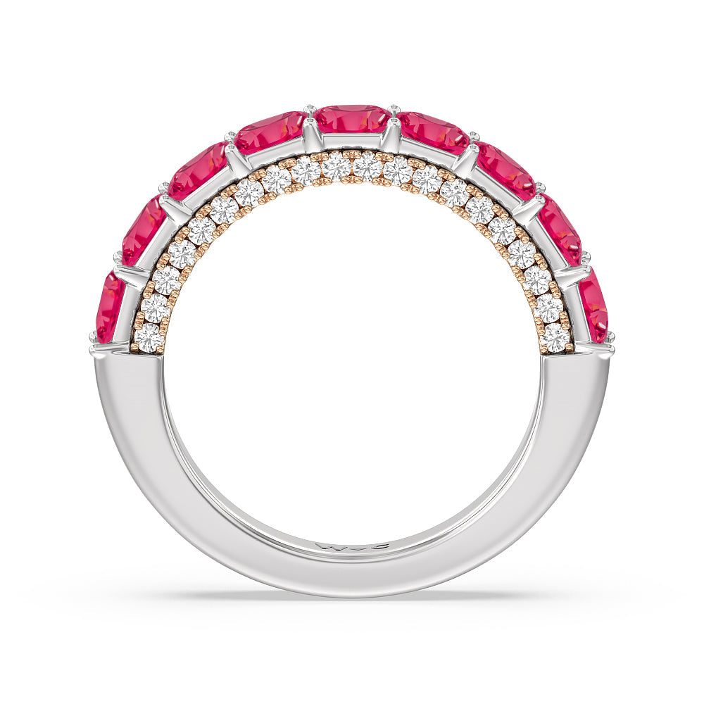 Created Ruby Princess and Diamond Palace Anniversary Ring with 14KT Rose Gold Cut Diamond in 14KT Rose Gold view 3
