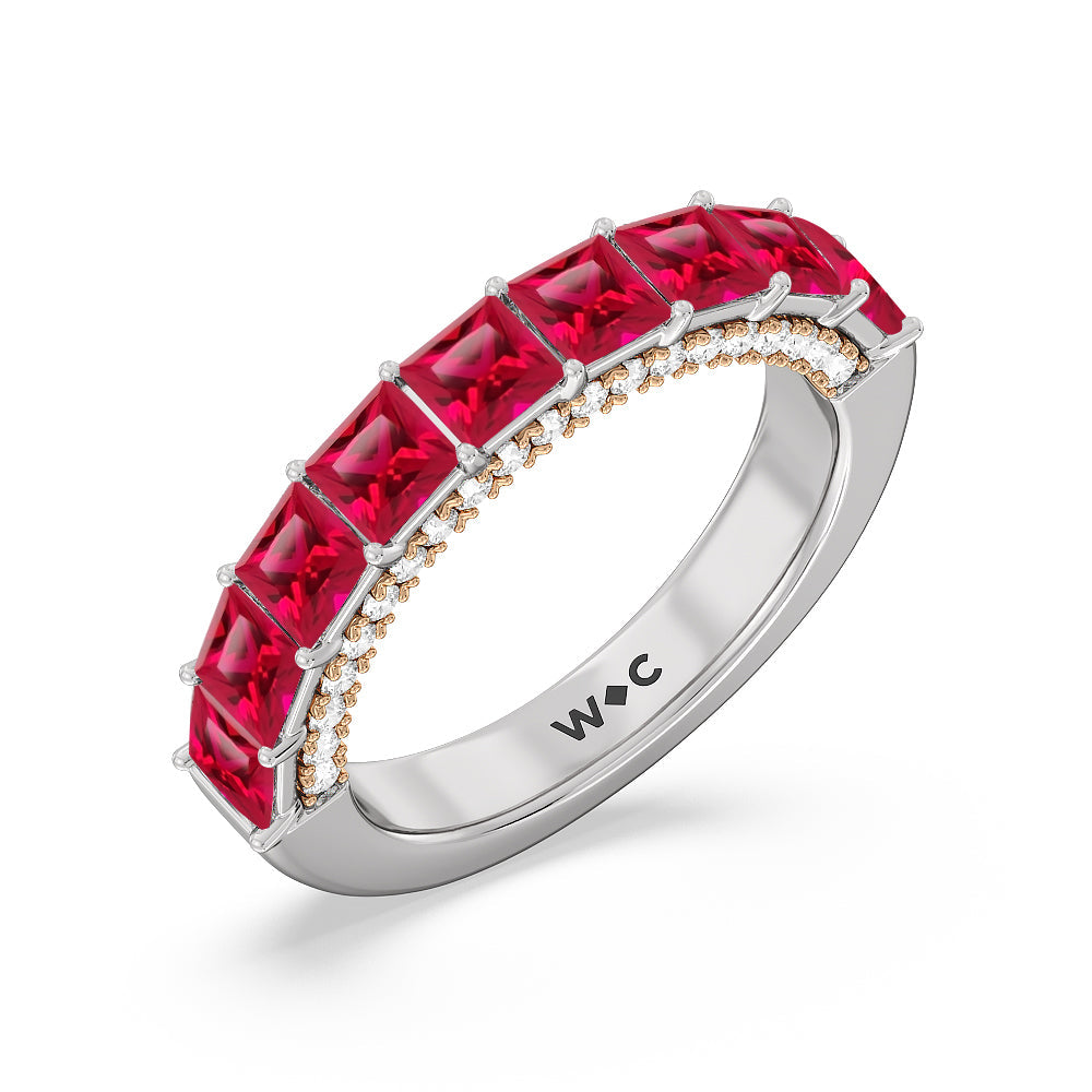 Created Ruby Princess and Diamond Palace Anniversary Ring with 14KT Rose Gold Cut Diamond in 14KT Rose Gold view 2
