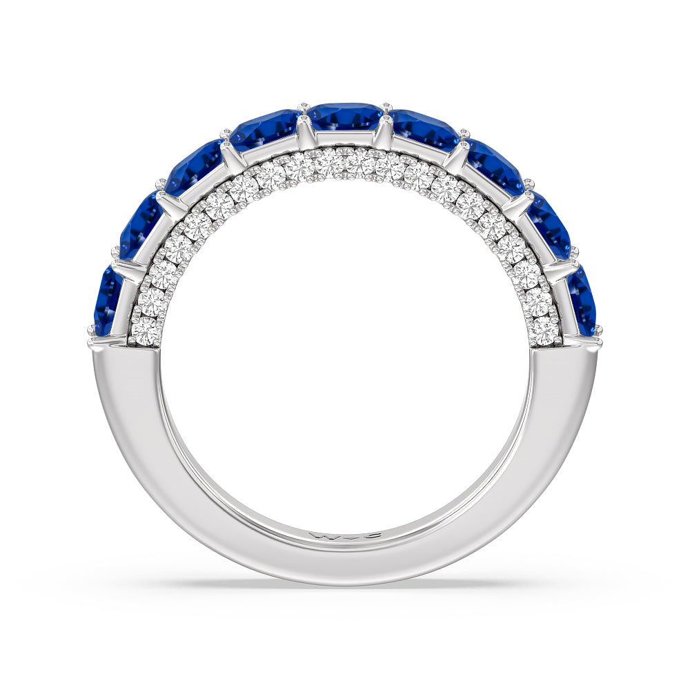 Created Sapphire Princess and Diamond Palace Anniversary Ring with 14KT White Gold Cut Diamond in 14KT White Gold view 3
