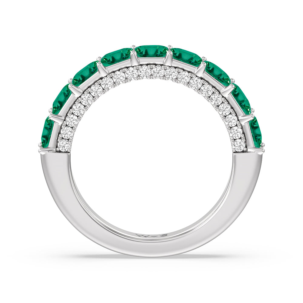 Created Emerald Princess Shape and Diamond Palace Anniversary Ring with 14KT White Gold Cut Diamond in 14KT White Gold view 3
