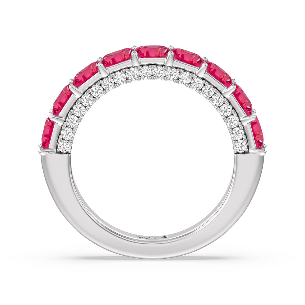 Created Ruby Princess and Diamond Palace Anniversary Ring with 14KT White Gold Cut Diamond in 14KT White Gold view 3
