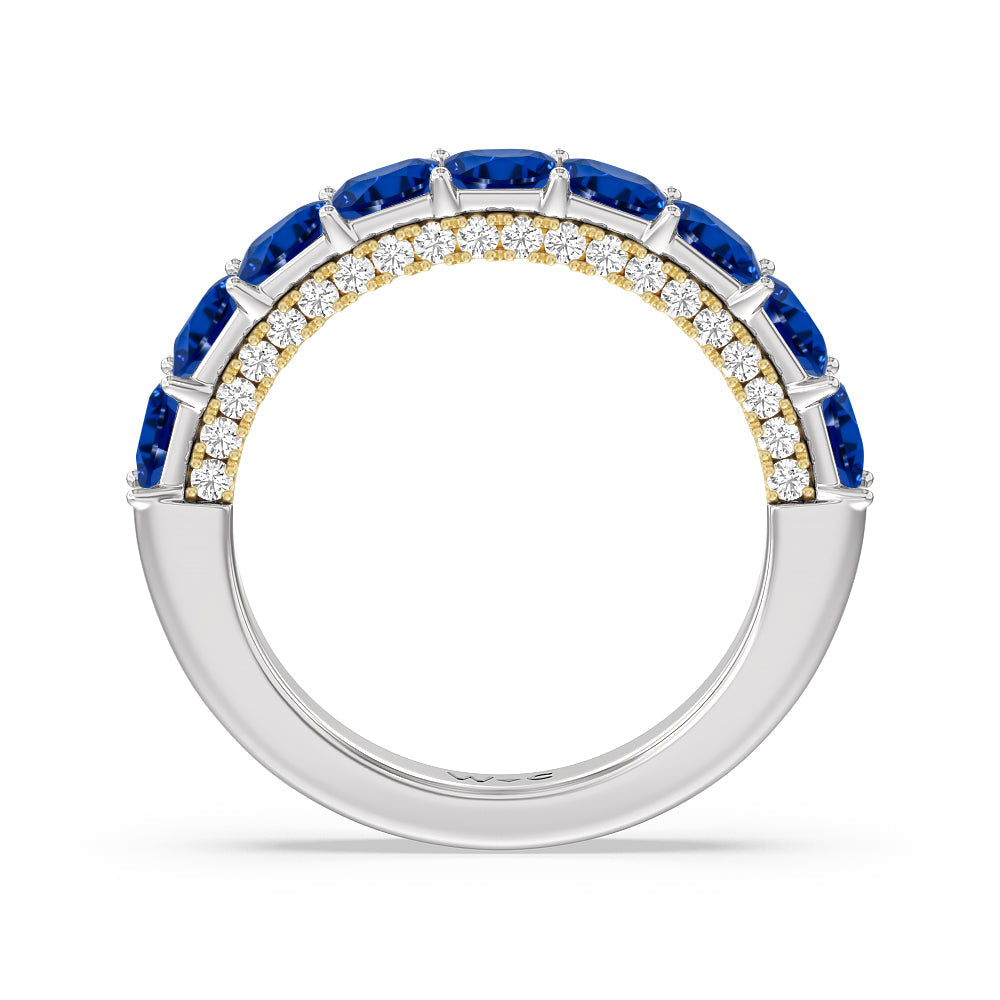 Created Sapphire Princess and Diamond Palace Anniversary Ring with 14KT Yellow Gold Cut Diamond in 14KT Yellow Gold view 3
