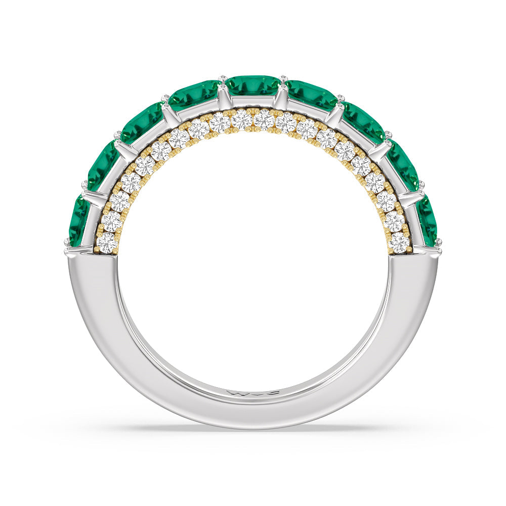 Created Emerald Princess Shape and Diamond Palace Anniversary Ring with 14KT Yellow Gold Cut Diamond in 14KT Yellow Gold view 3
